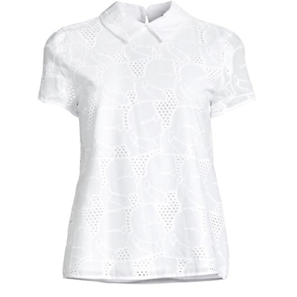 Karl Lagerfeld Paris White Eyelet Blouse - Picture 7 of 8